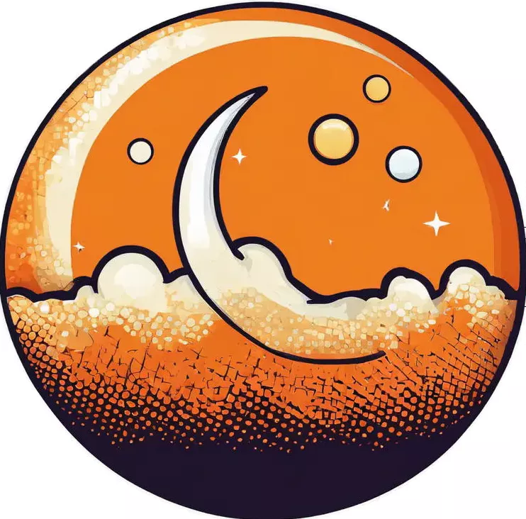 A vector graphic of an orange moon behind clouds